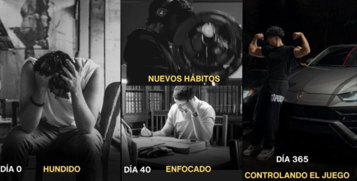 Día 0 Hundido → Día 40 Enfocado → Día 365 Controlando el juego